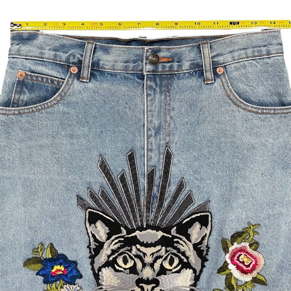 GUCCI Embroidered Cat Floral Denim Skirt US 4 Small - Picture 11 of 14